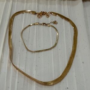 Gold Herringbone Necklace and Bracelet Set - Women Jewelry